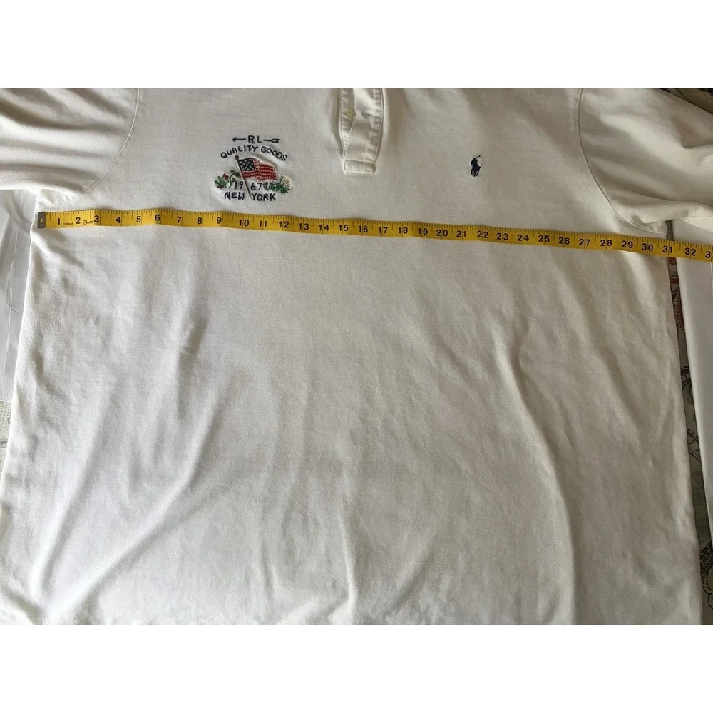 Polo Ralph Lauren 4X Big Tall White Polo Shirt US Flag Crest Embroidery Cotton